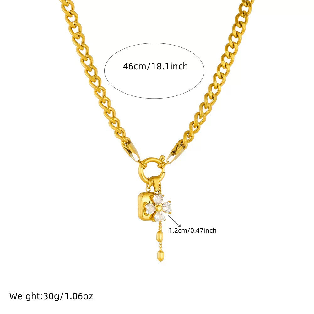 Diamond Flower Mango Star Square Pendant Fringe Chain Jewelry Set | gold tone Stainless Steel | wterproof | Necklaces and bracelets | effortless elegant Niche | luxury Fashion gift for her