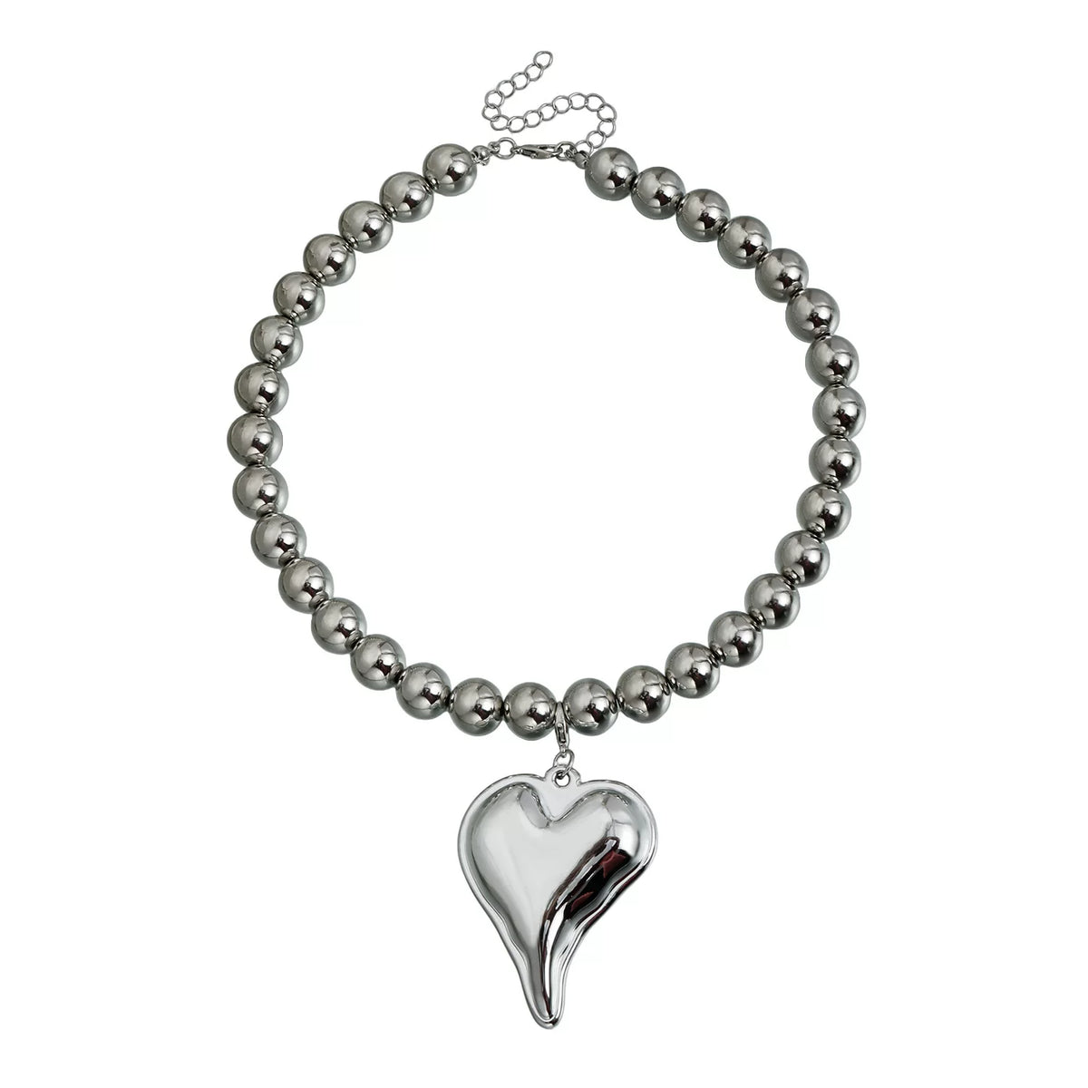 large oversized Metal Beads Zinc Alloy Big Love Pendant Necklace Silver Metal cool tone sculptural Versatile Daily bold statement jewelry