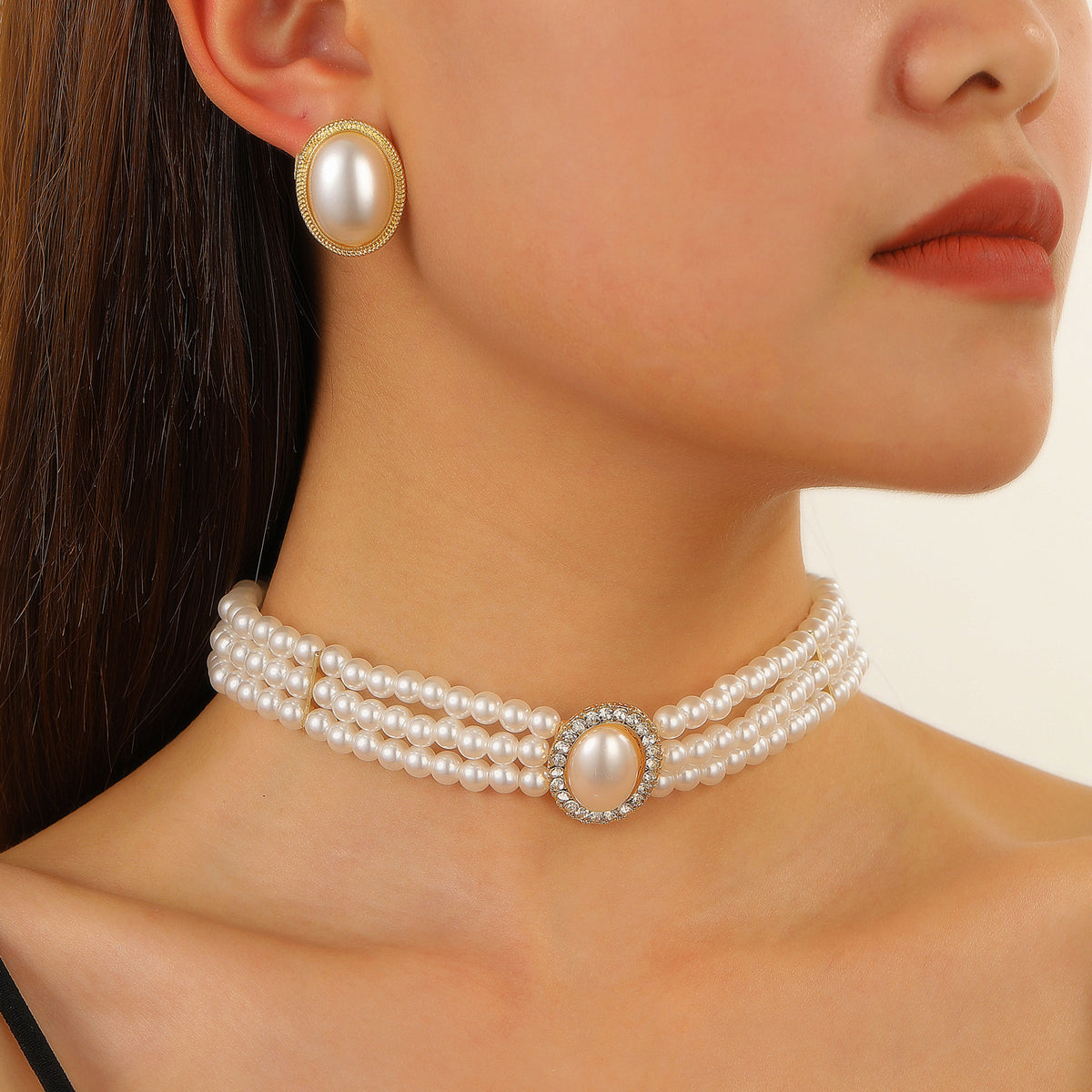 Multi-Layer Pearl Jewelry Set | KC Gold Alloy | Coquette Vintage | Necklace Bracelet Earrings Women