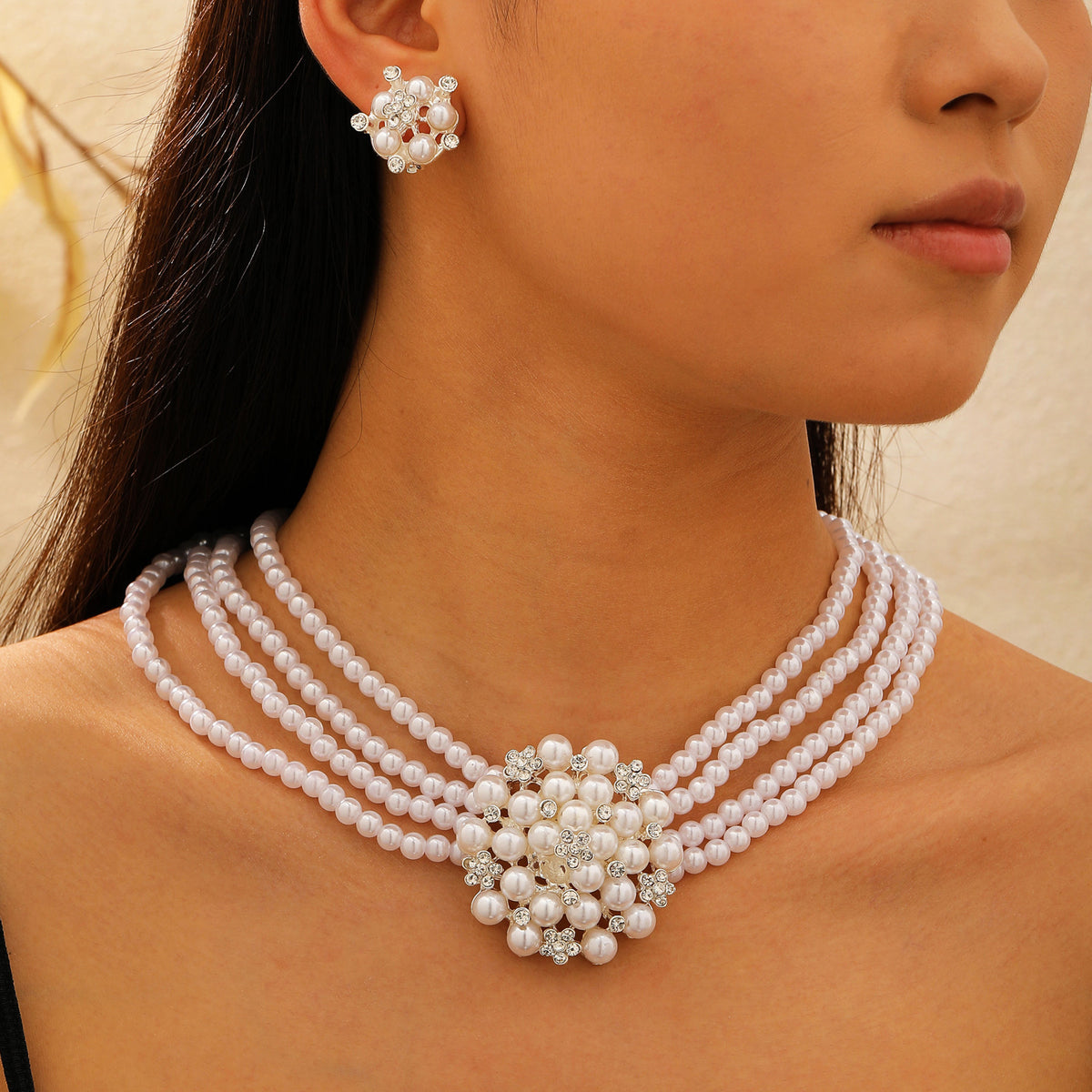 Multi-Layer Pearl Jewelry Set | KC Gold Alloy | Coquette Vintage | Necklace Bracelet Earrings Women