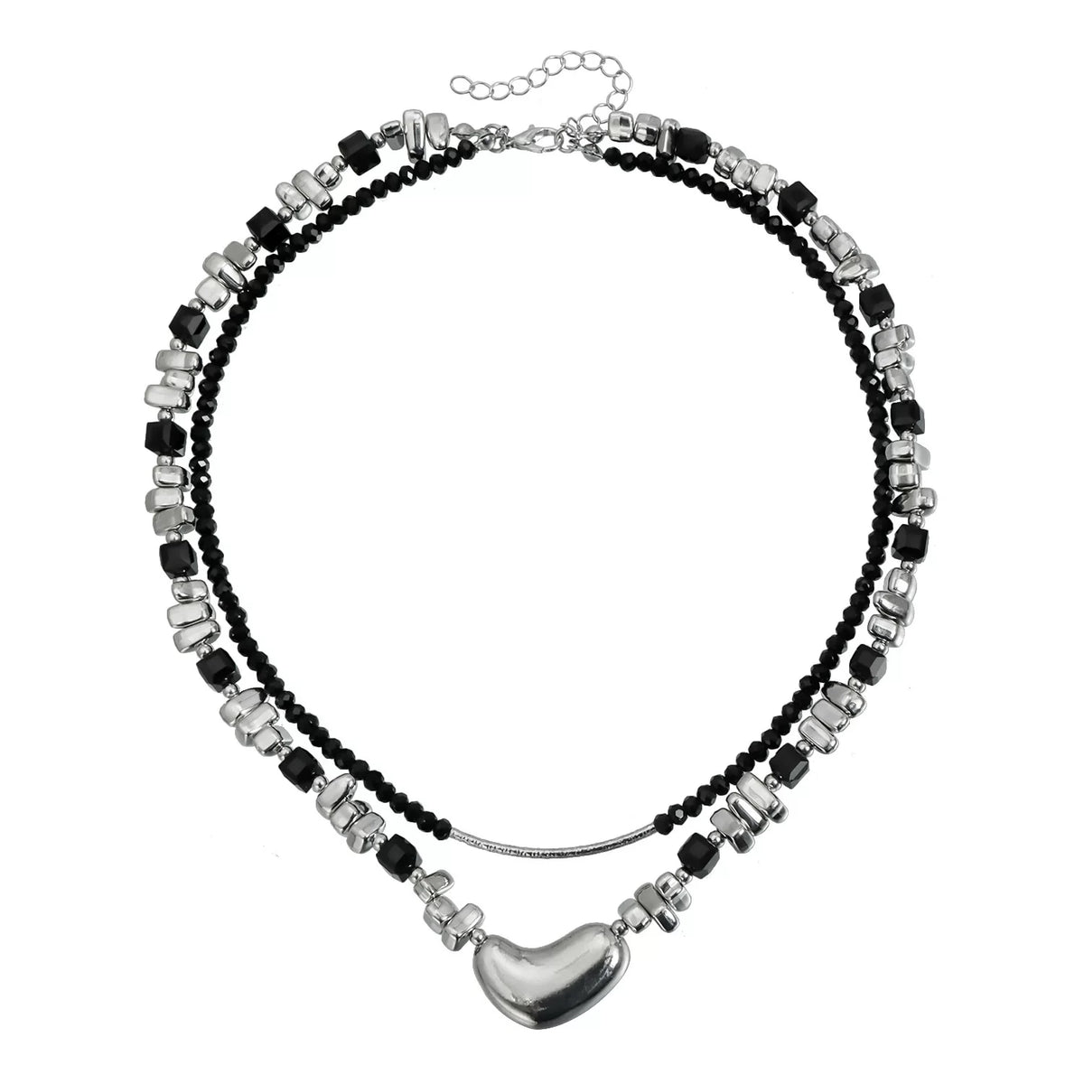 Special-shaped broken silver block irregular love beaded black crystal necklace dark stacked necklace punk minimalist light luxury