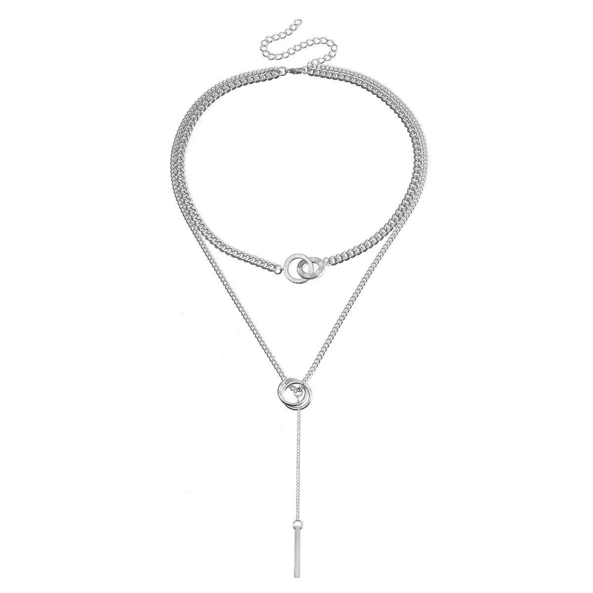 Stackable Double layered long chain Tassel Long Pendant Necklace | Silver Alloy | INS Niche Stacked | Unique Collarbone Chain Women