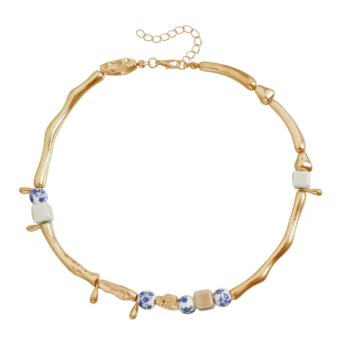 Sculptural Organic Branch Metal Elbow joint Chain Necklace Ink Color Ceramic Square Splicing Minimalist Elegance Light Luxury Clavicle Chain