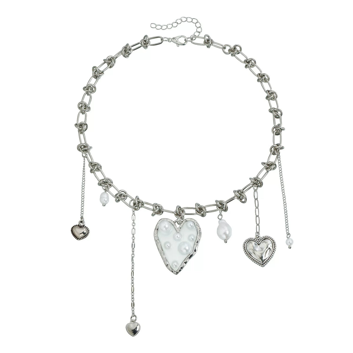 Irregular Metal Love Metal Knot Pearl Tassel Necklace Splicing Niche Clavicle Chain