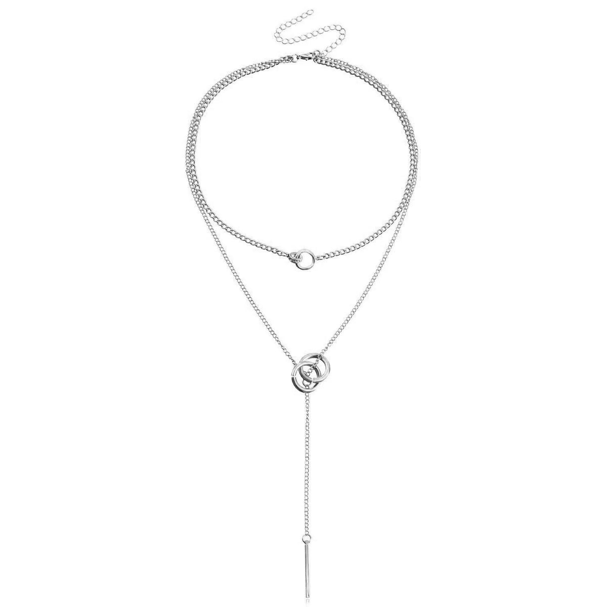 Stackable Double layered long chain Tassel Long Pendant Necklace | Silver Alloy | INS Niche Stacked | Unique Collarbone Chain Women