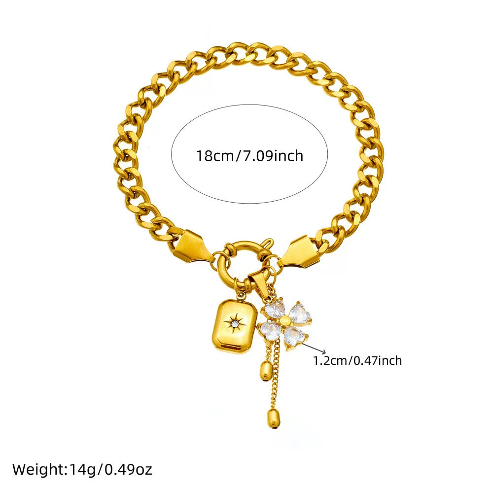 Diamond Flower Mango Star Square Pendant Fringe Chain Jewelry Set | gold tone Stainless Steel | wterproof | Necklaces and bracelets | effortless elegant Niche | luxury Fashion gift for her