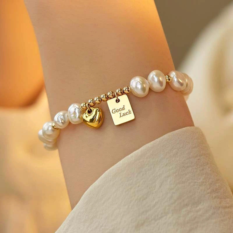Pearl Lucky Square Love Bracelet | Gold Plated | Coquette Old Money | Versatile Daily Jewelry Women