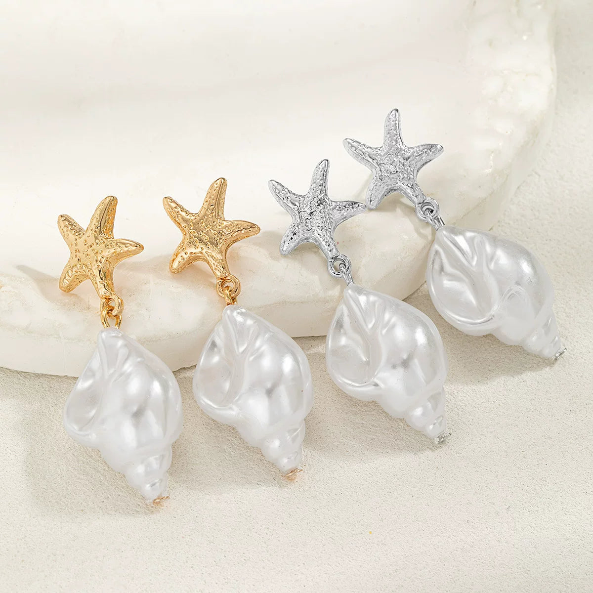 Ocean Pearl Starfish Conch Pendant Cold Tone Versatile Jewelry | Zinc Alloy mix pearl | Coastal Holiday Niche | ZAMA DUMA buy myself gift for her