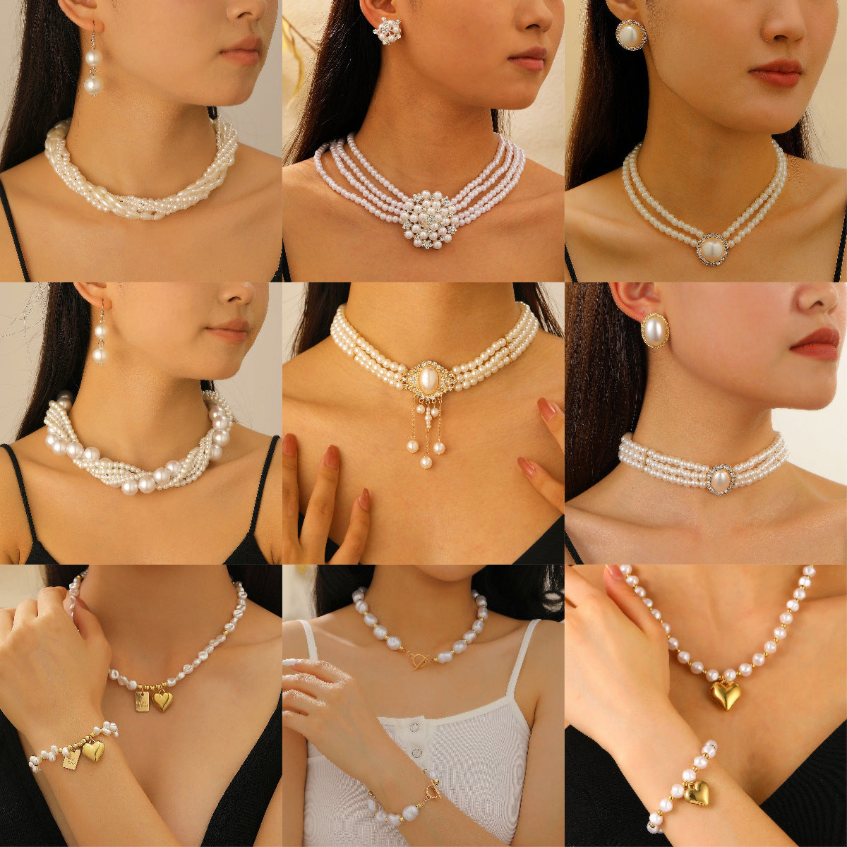Multi-Layer Pearl Jewelry Set | KC Gold Alloy | Coquette Vintage | Necklace Bracelet Earrings Women