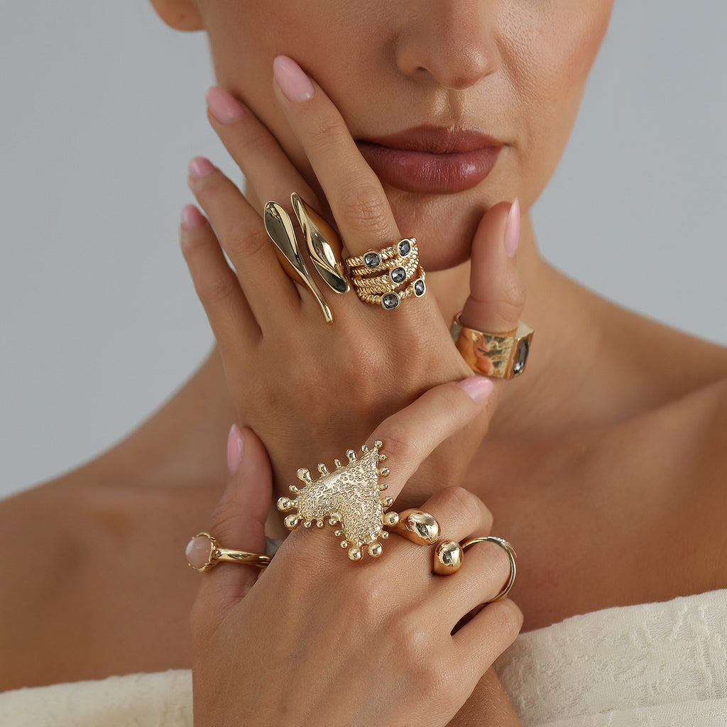 Geometric Gemstone Inlay Ring Set | Alloy Adjustable | Y2K Niche Minimalist | Personalized Fashion Women