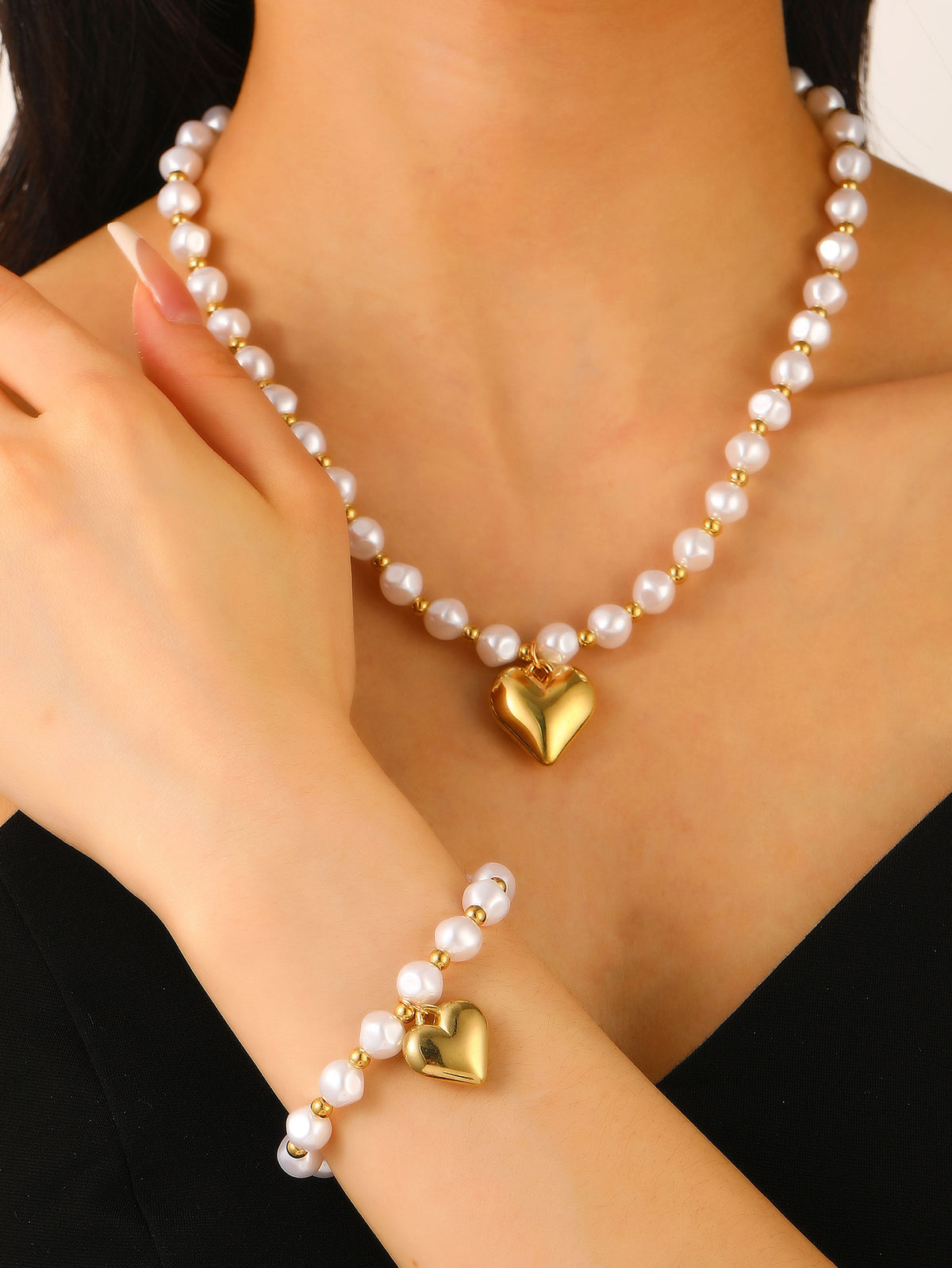 Multi-Layer Pearl Jewelry Set | KC Gold Alloy | Coquette Vintage | Necklace Bracelet Earrings Women