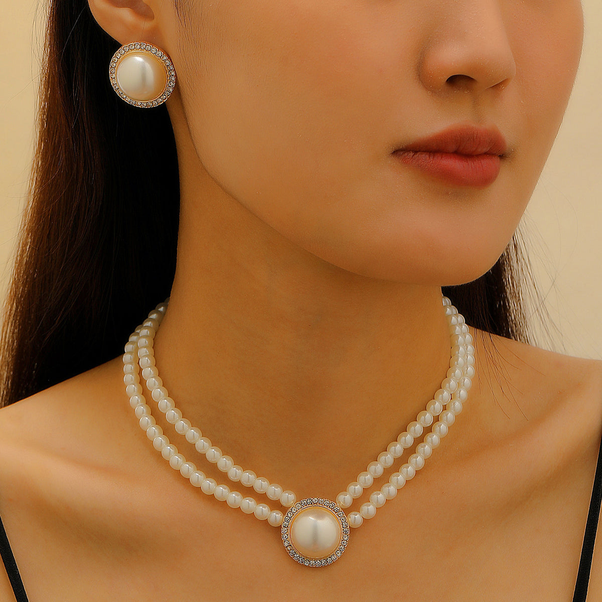 Multi-Layer Pearl Jewelry Set | KC Gold Alloy | Coquette Vintage | Necklace Bracelet Earrings Women