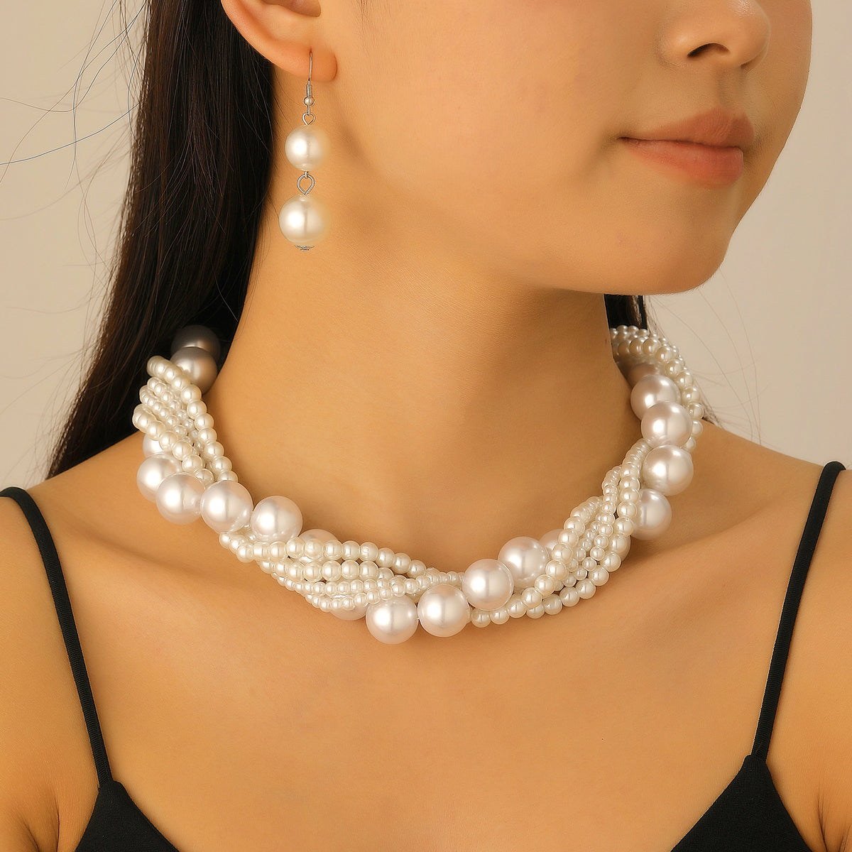 Multi-Layer Pearl Jewelry Set | KC Gold Alloy | Coquette Vintage | Necklace Bracelet Earrings Women