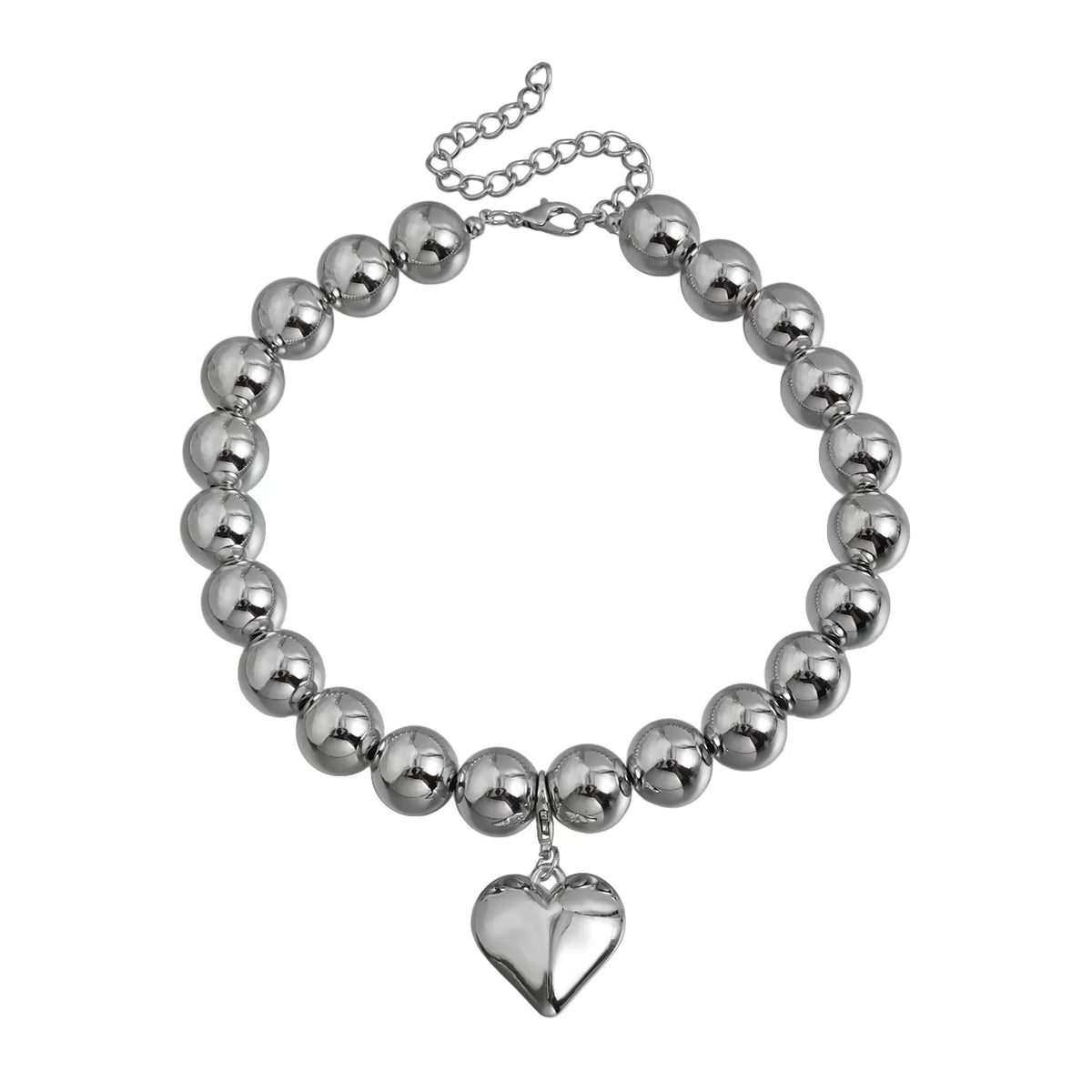 large oversized Metal Beads Zinc Alloy Big Love Pendant Necklace Silver Metal cool tone sculptural Versatile Daily bold statement jewelry