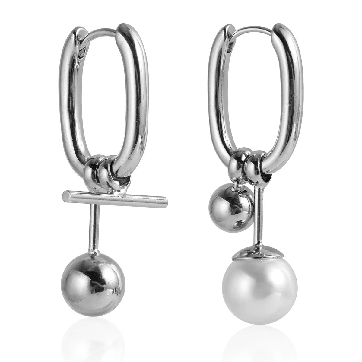 Metal mix with Pear l U-shaped Hollow Geometric Pendant Ear Buckle | Zinc Alloy | Mixed Elements | Minimalist Niche | Fashion Simple silver cold tone