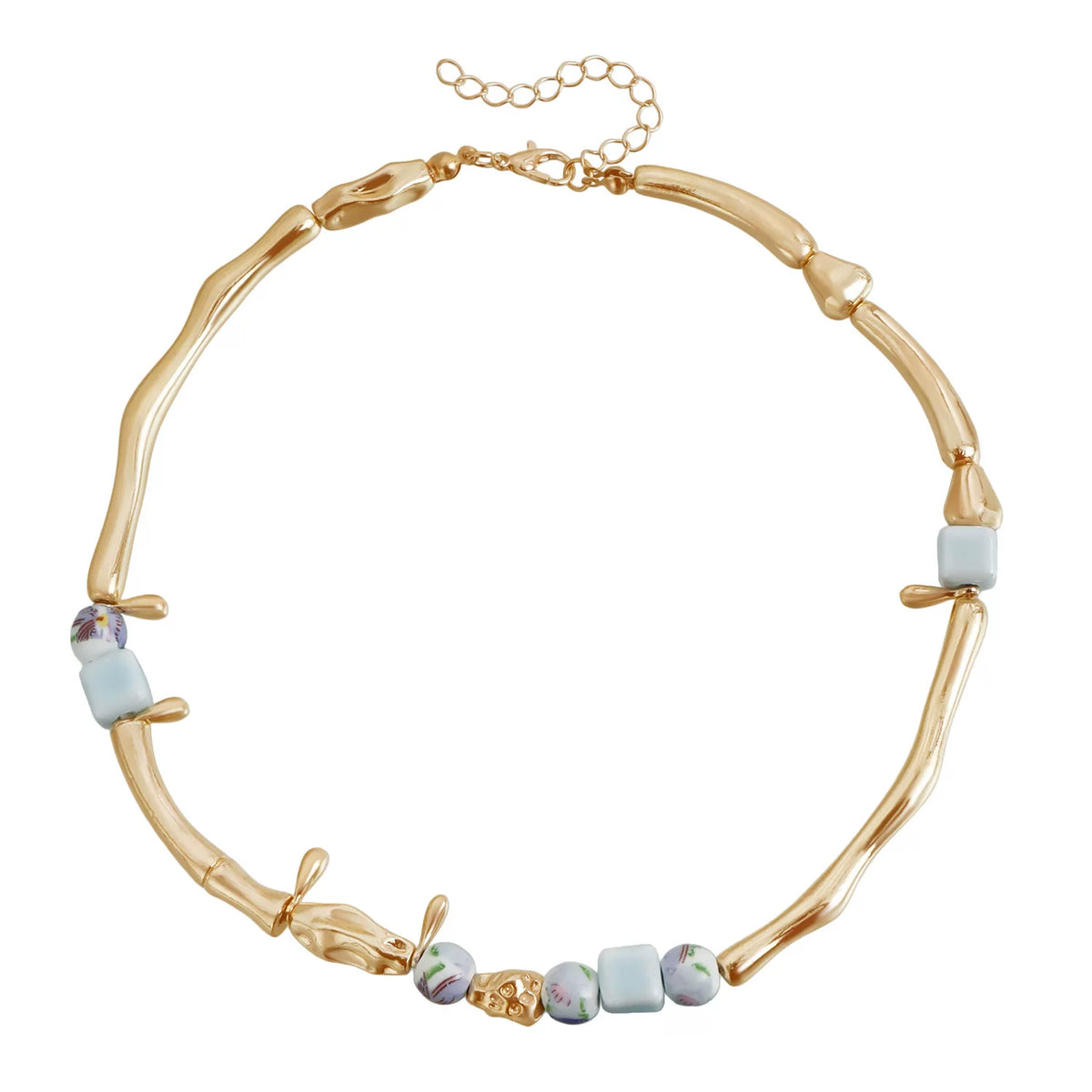 Sculptural Organic Branch Metal Elbow joint Chain Necklace Ink Color Ceramic Square Splicing Minimalist Elegance Light Luxury Clavicle Chain