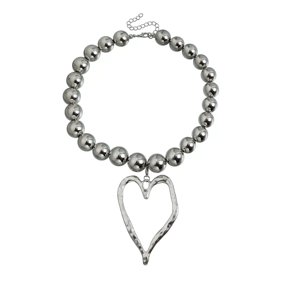 large oversized Metal Beads Zinc Alloy Big Love Pendant Necklace Silver Metal cool tone sculptural Versatile Daily bold statement jewelry