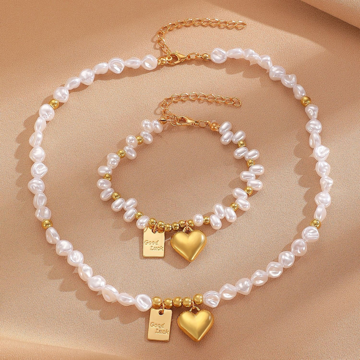 Multi-Layer Pearl Jewelry Set | KC Gold Alloy | Coquette Vintage | Necklace Bracelet Earrings Women