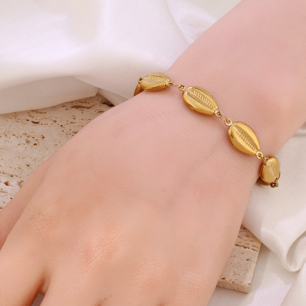 Ocean Conch Shell Hollow Bracelet | 18K Gold Stainless Steel | Coastal Grandmother Summer | Beach Jewelry Women