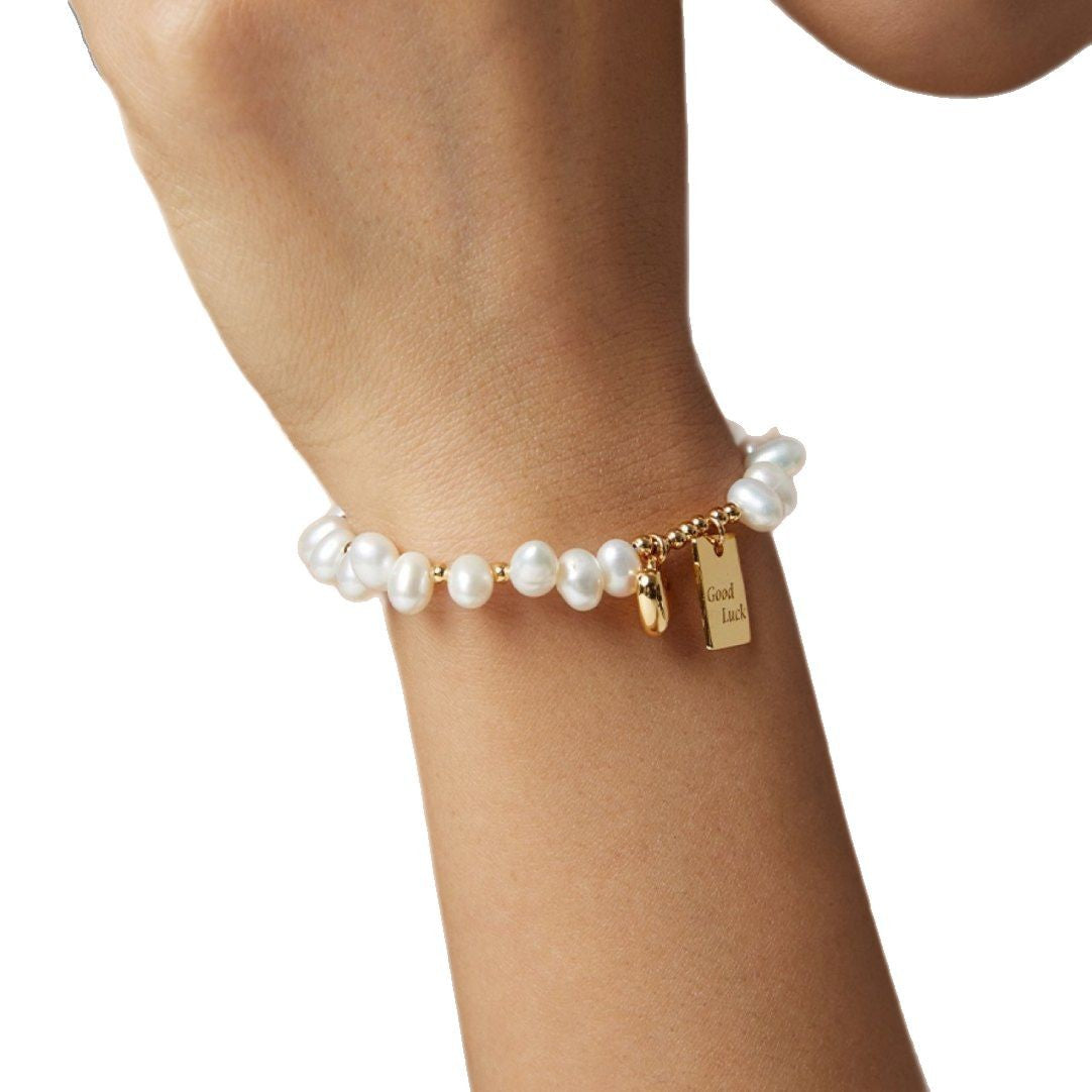 Pearl Lucky Square Love Bracelet | Gold Plated | Coquette Old Money | Versatile Daily Jewelry Women