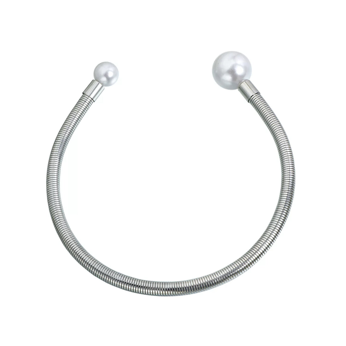 Retro snake bone chain pearl collar bracelet exaggerated double bead design metal splicing elegant high-end minimalist light luxury